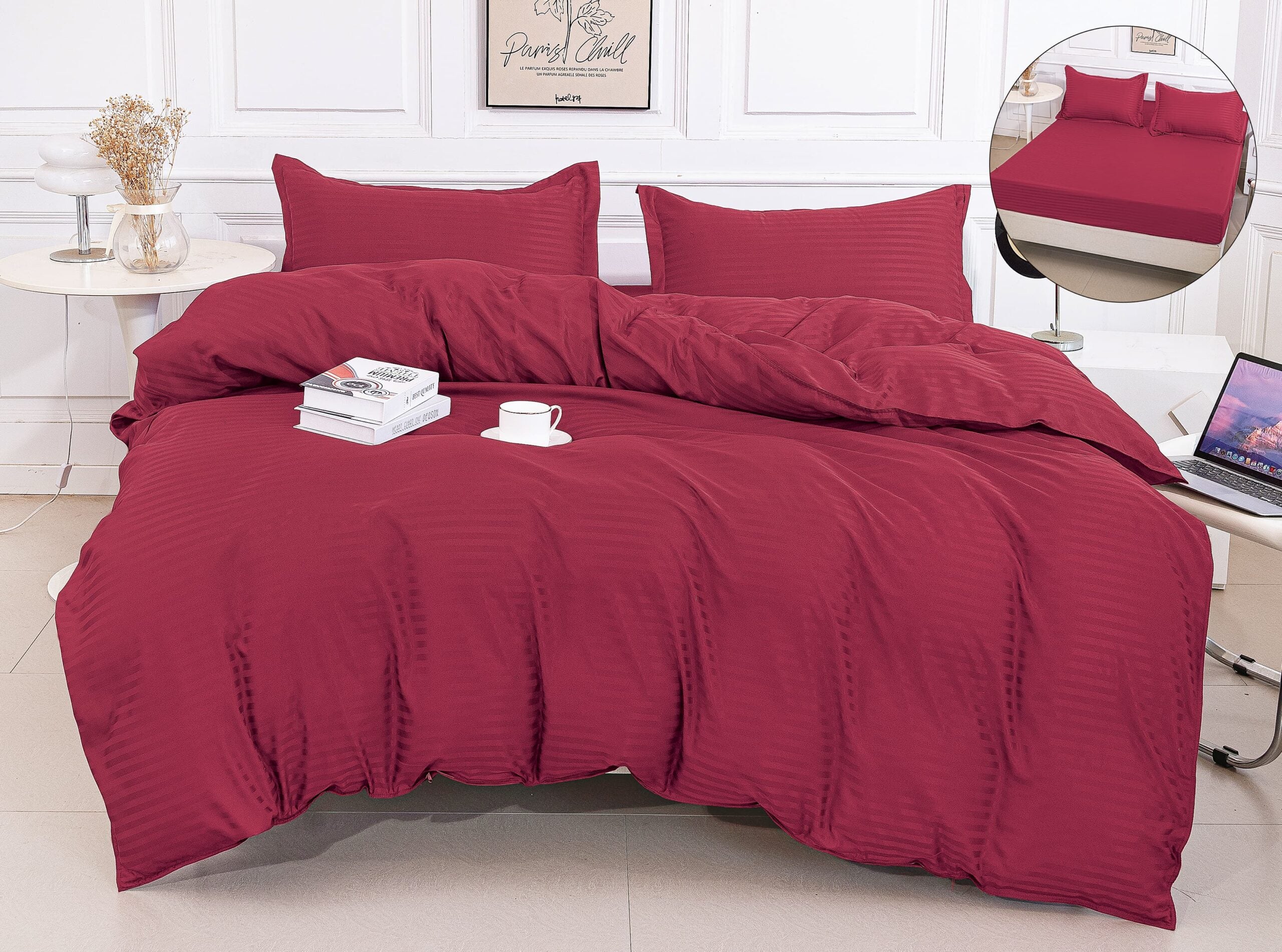 Lenjerie de pat bumbac Damasc Hotelier - cu elastic - 4 piese | 16827-P