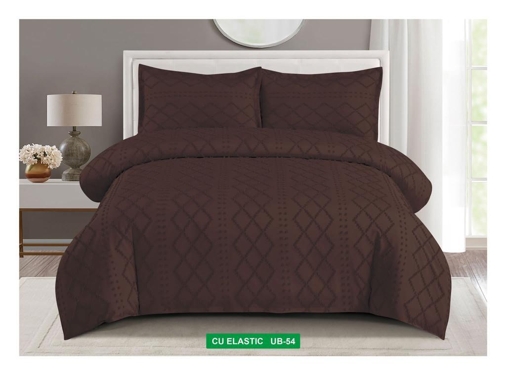 Lenjerie de pat bumbac Brodat subtire - cu elastic - 4 piese | 16930-V