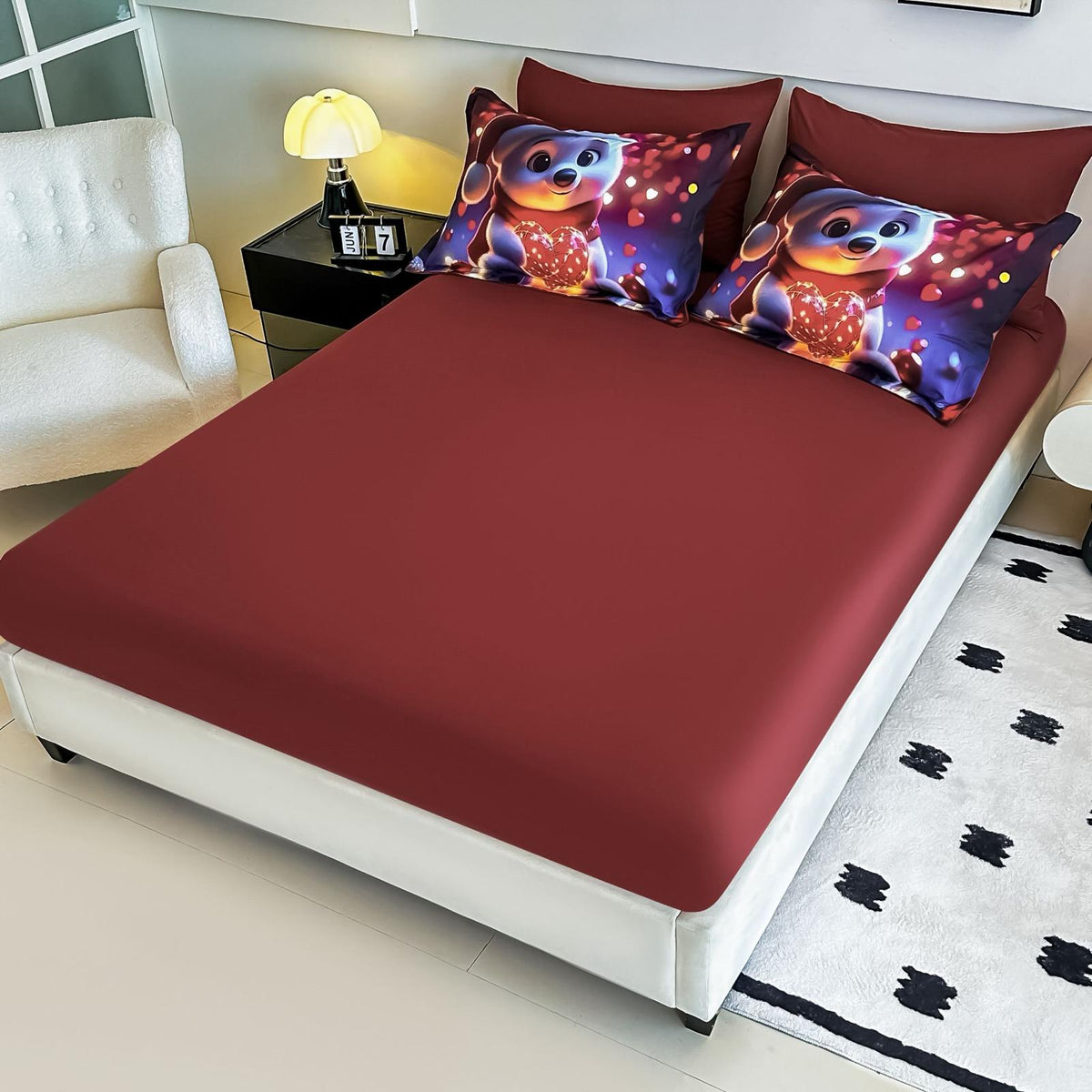 Lenjerie de pat 100% bumbac finet Premium - gama 5D / model de CRACIUN - cu elastic - 6 piese | 17870-J
