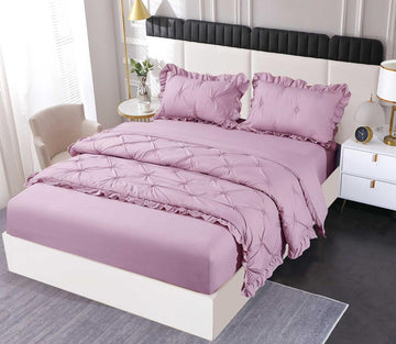 Lenjerie de pat bumbac finet cu pliuri - deluxe - cu elastic - 4 piese | 18425-SE