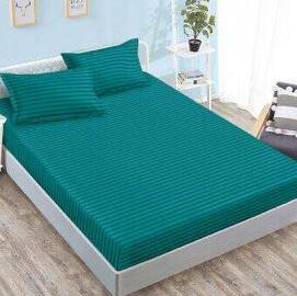 Lenjerie de Pat Damasc Hotelier Verde Petrol cu Elastic 6 Piese, Dungi Fine Satinate, 180x200 cm – 18499-SE