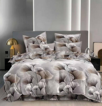 Lenjerie de pat bumbac satinat 4 piese, model floral gri-bej, 200x230 cm – 18641-TL