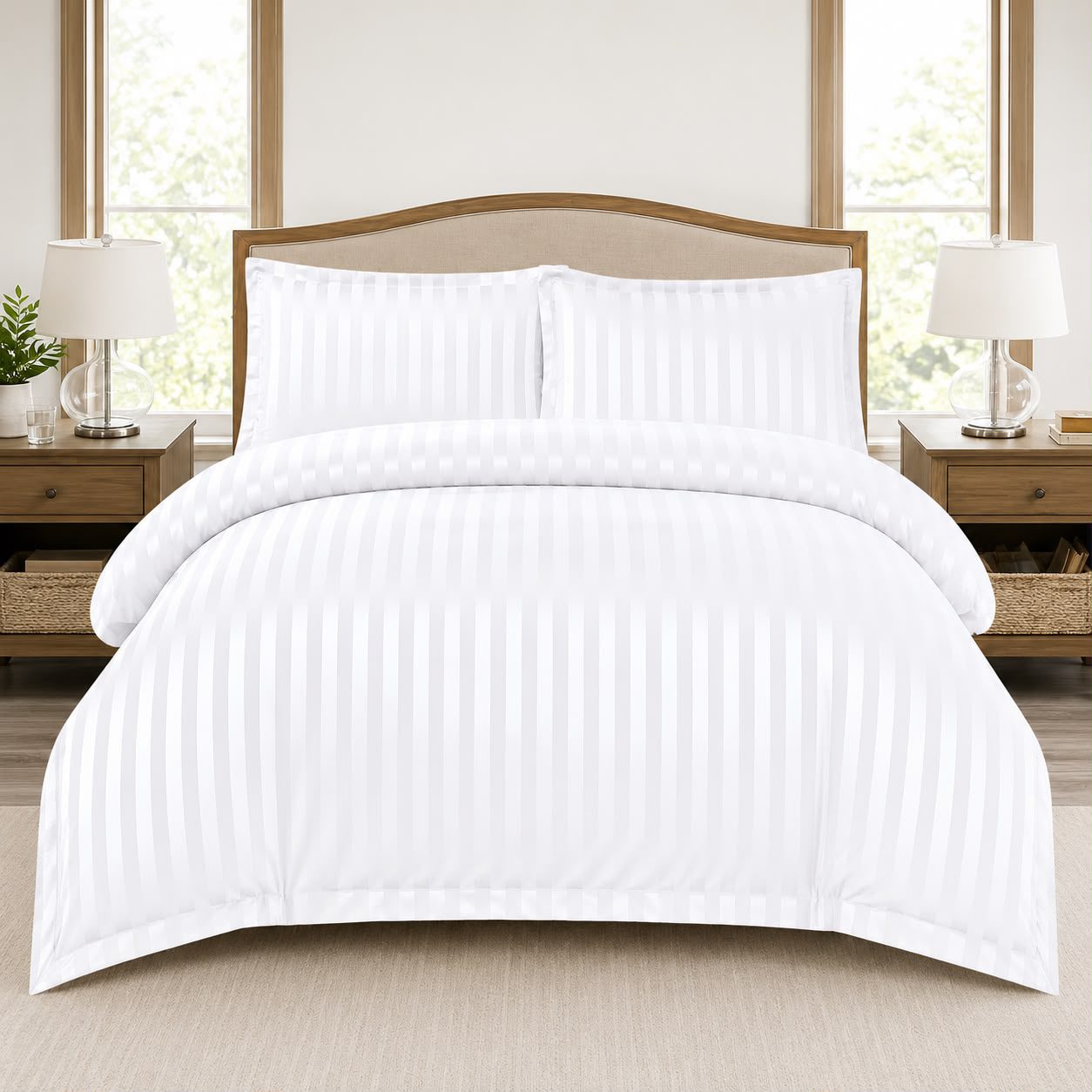 Lenjerie de pat bumbac Damasc Hotelier - cu elastic - 6 piese | 18228-TL