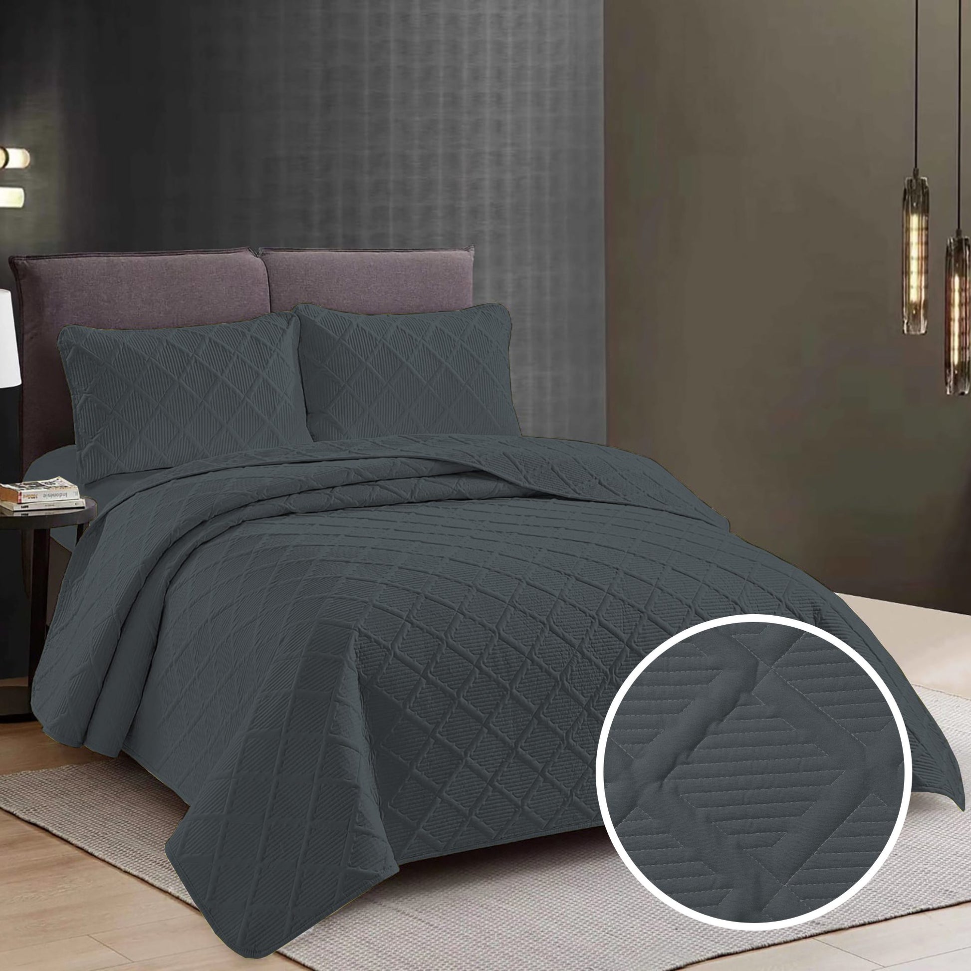 Cuvertura de pat uni + 2 fete de perna - Cool Gray - 3 piese | 13999-R