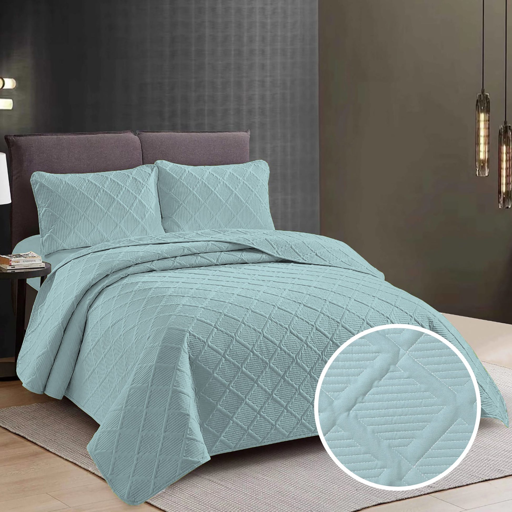 Cuvertura de pat uni + 2 fete de perna - Ice Gray - 3 piese | 13998-R