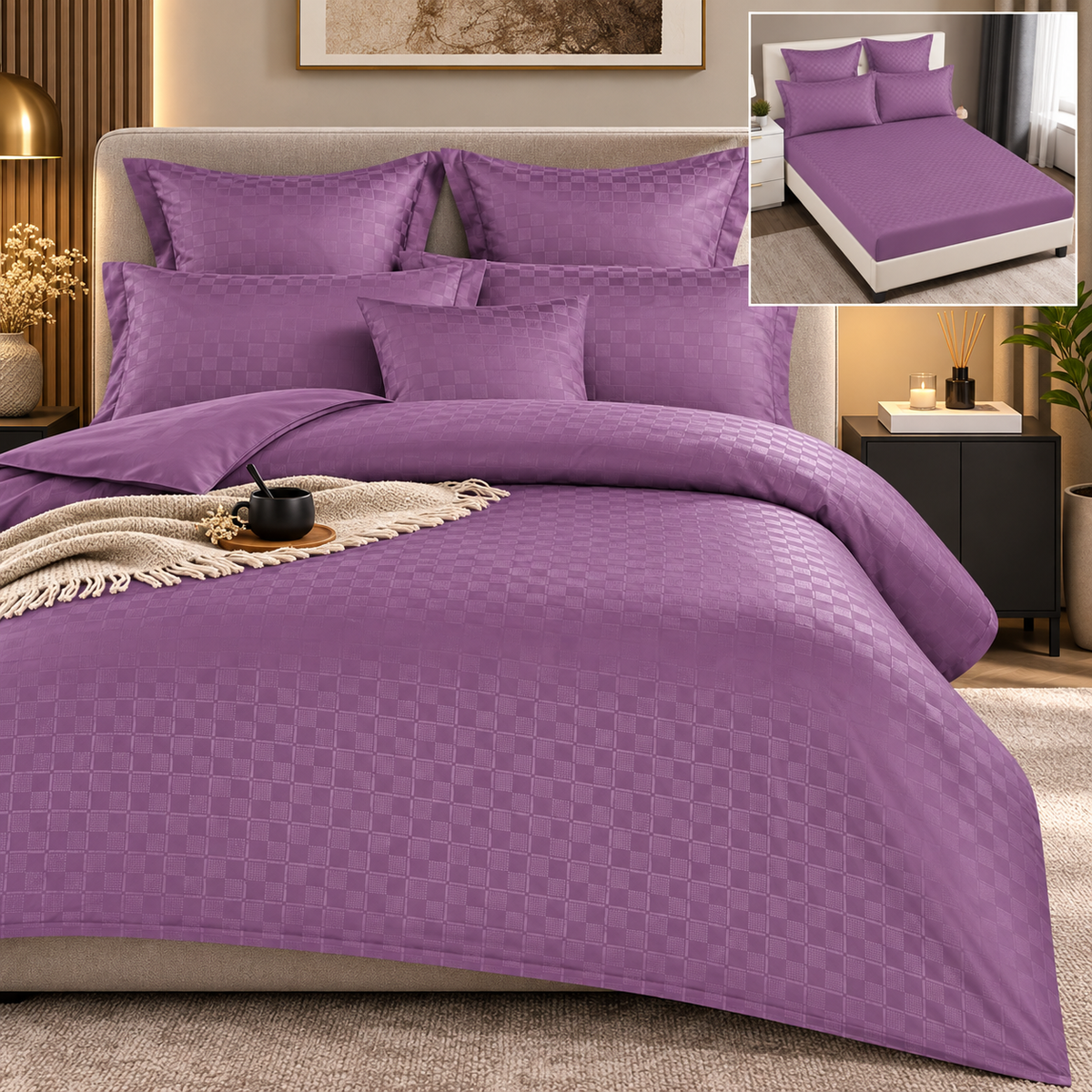 Lenjerie de pat bumbac finet cu elastic - Deluxe - 6 piese | 14697-C