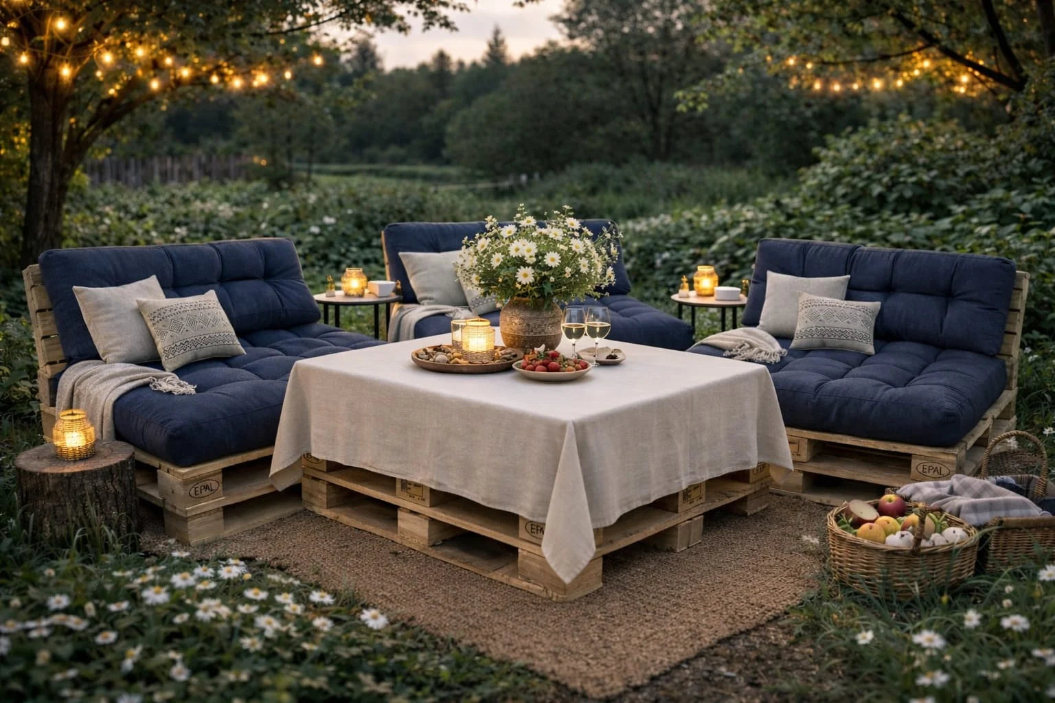 Set perne gradina ”Pallet Soft Seating” - Albastru