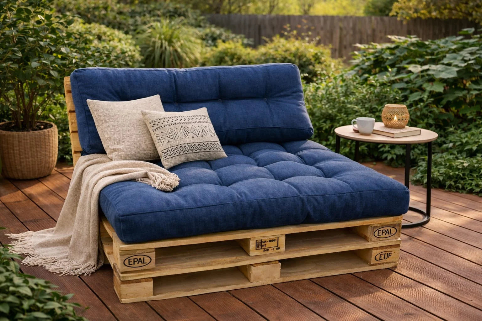Set perne gradina ”Pallet Soft Seating” - Albastru