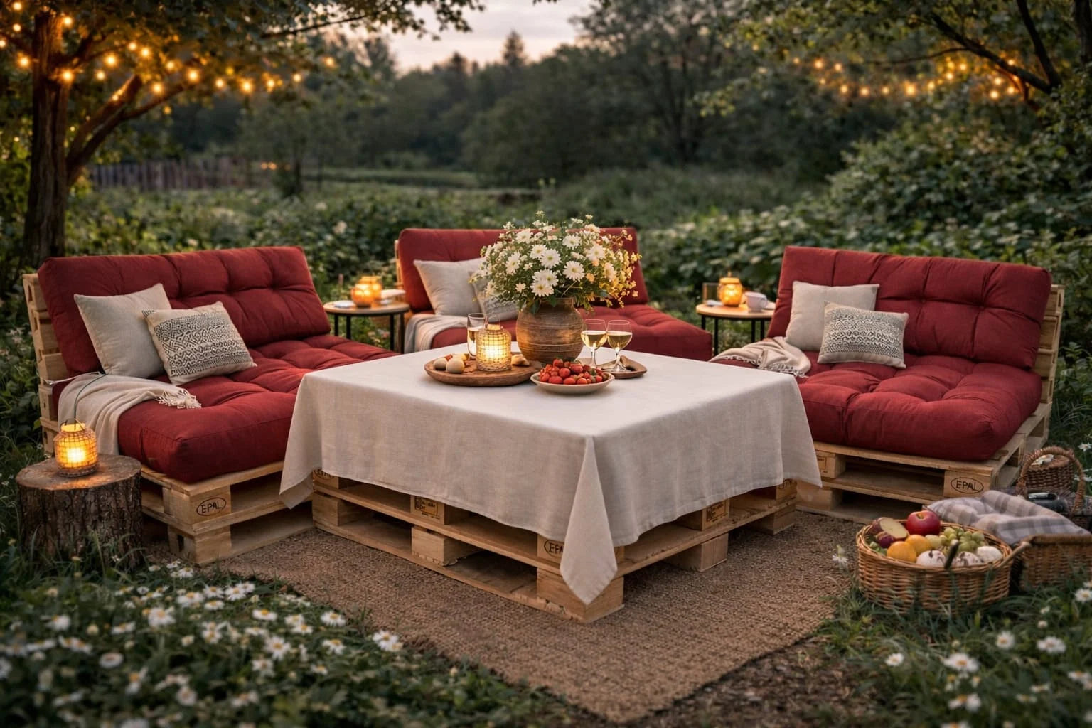 Set perne gradina ”Pallet Soft Seating” - Roșu