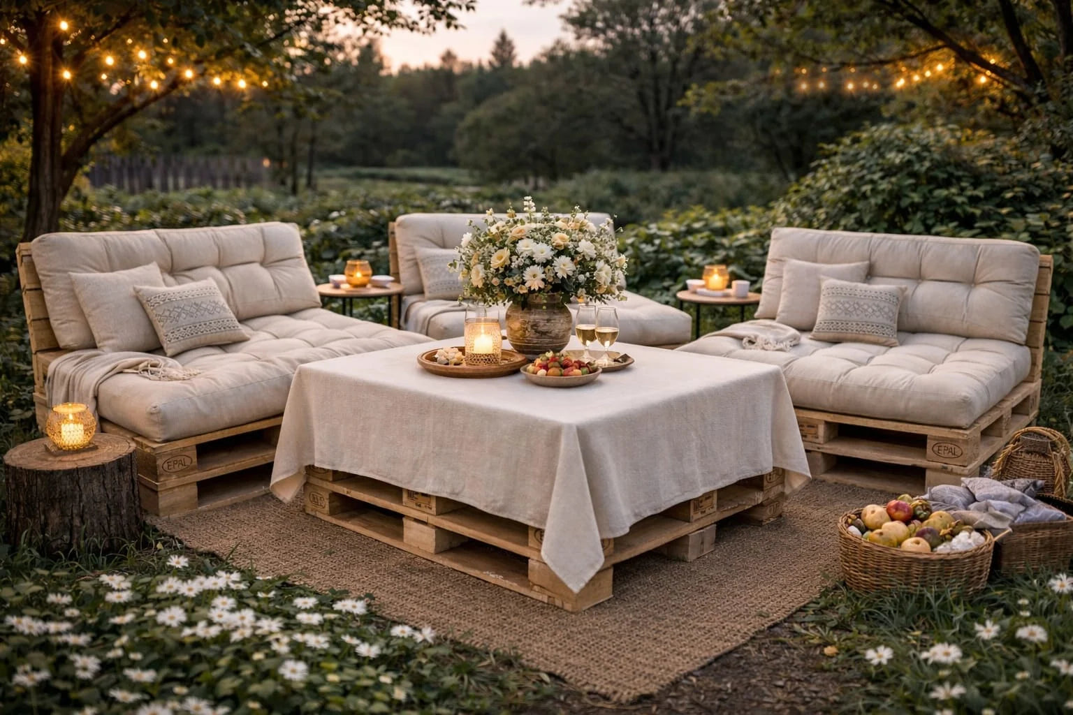 Set perne gradina ”Pallet Soft Seating” - Crem