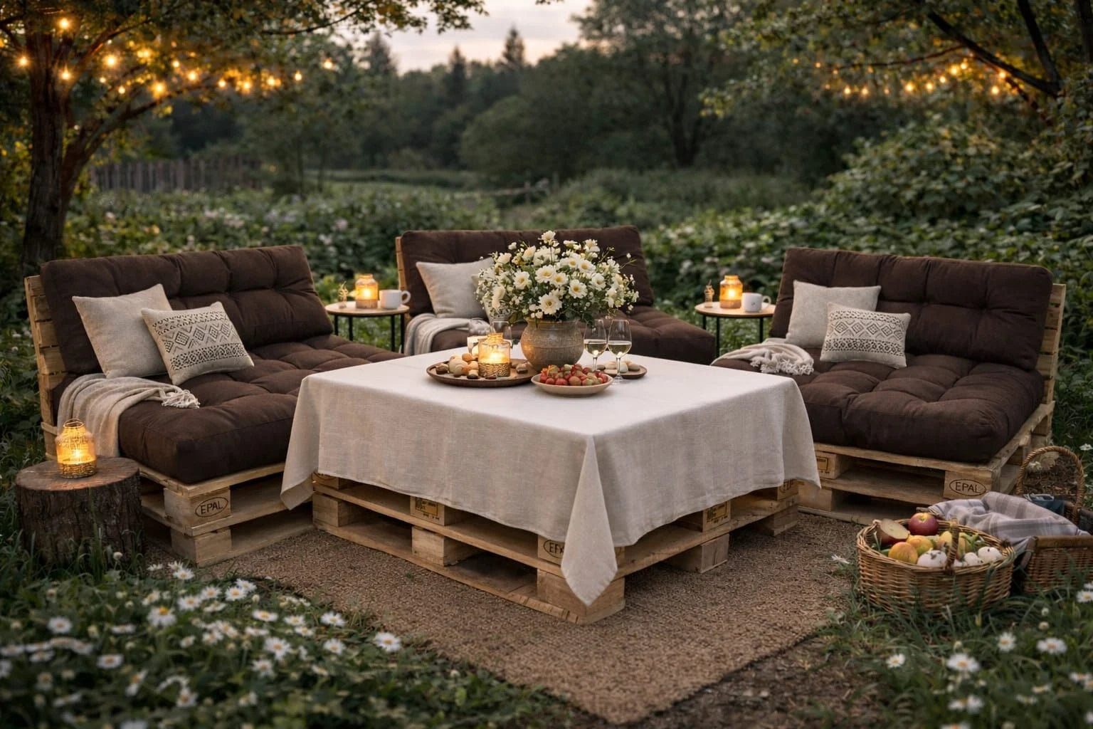 Set perne gradina ”Pallet Soft Seating” - Maro