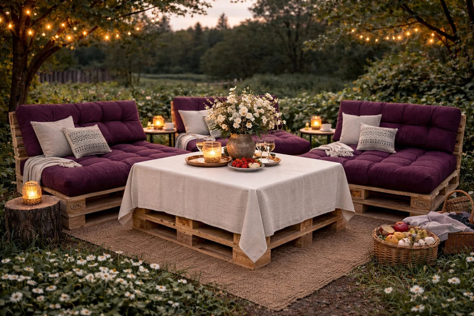 Set perne gradina ”Pallet Soft Seating” - Violet