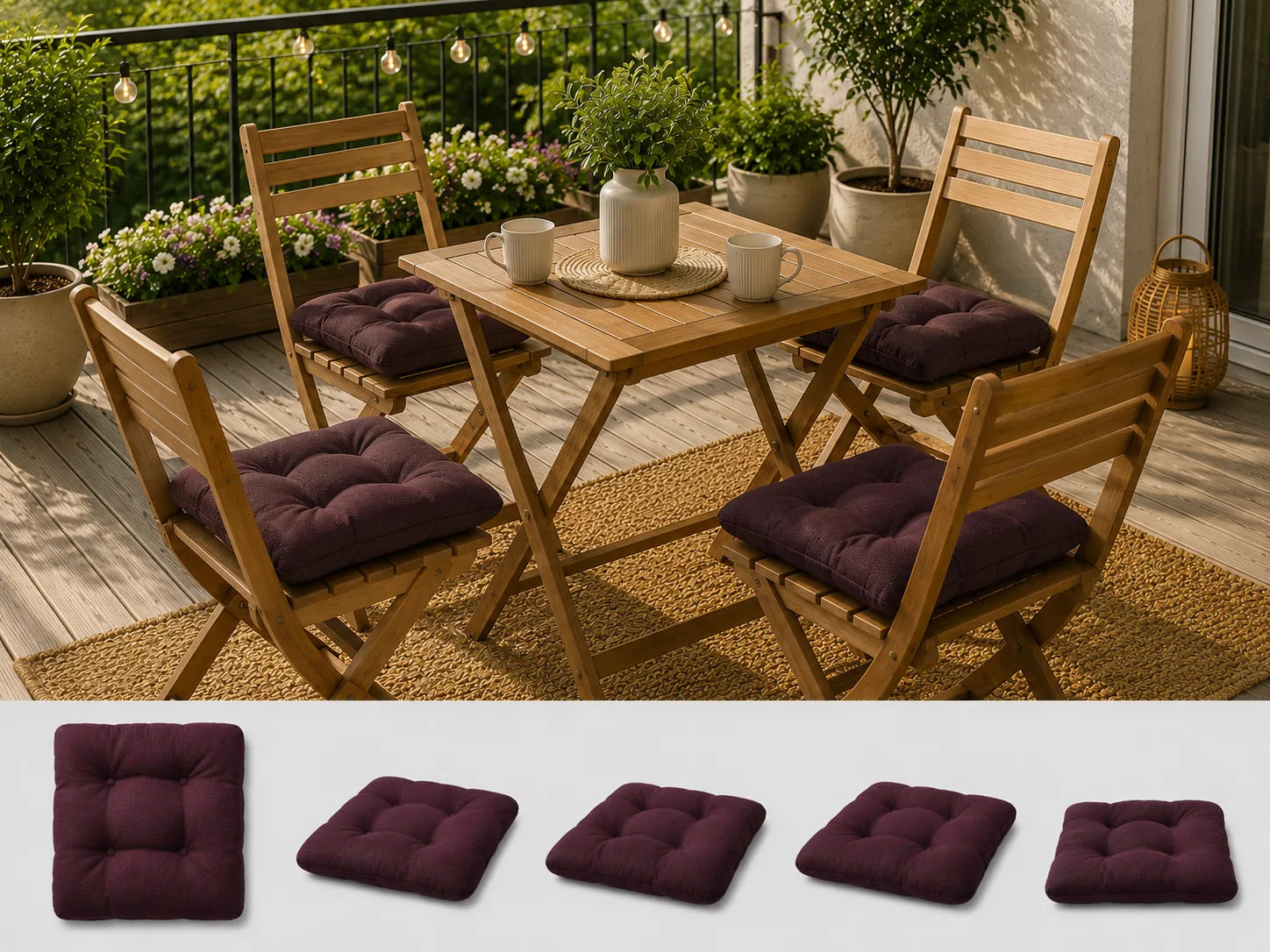Set 4 pernute scaun interior / exterior – burgundi