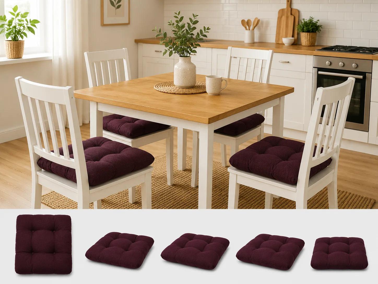 Set 4 pernute scaun interior / exterior – burgundi